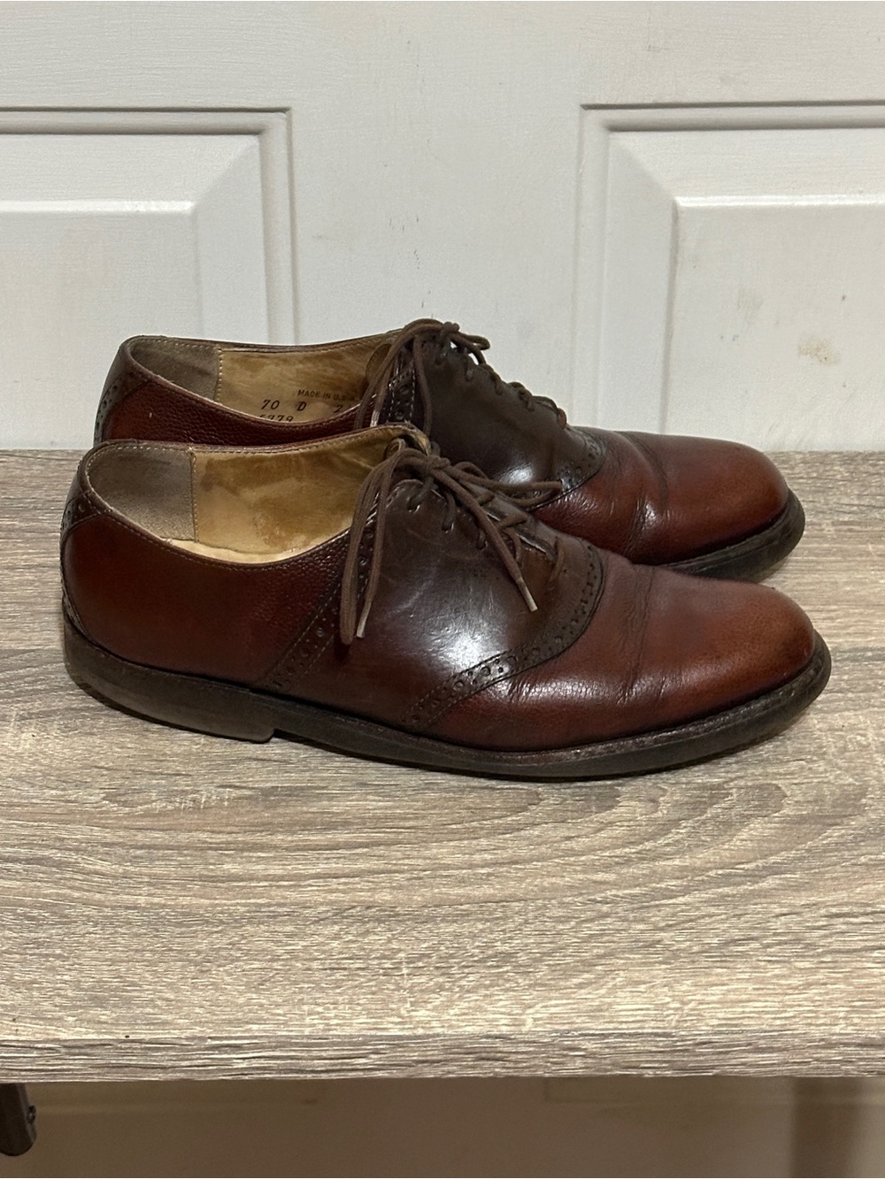 Cole Haan Men's Oxford Dress Shoes Brown Pebbled Leather Made In USA Mens 10 D